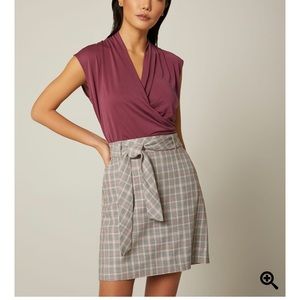 RW&CO Belted High-Waist Camel And Pink Plaid Skirt